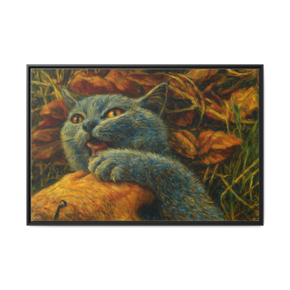 Blue cat canvas print featuring whimsical wall art, perfect gift for cat lovers, printed by Printify.