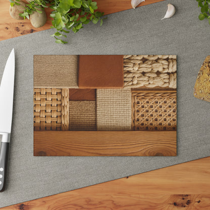 Woven Texture Glass Cutting Board – Rustic Boho Kitchen Decor