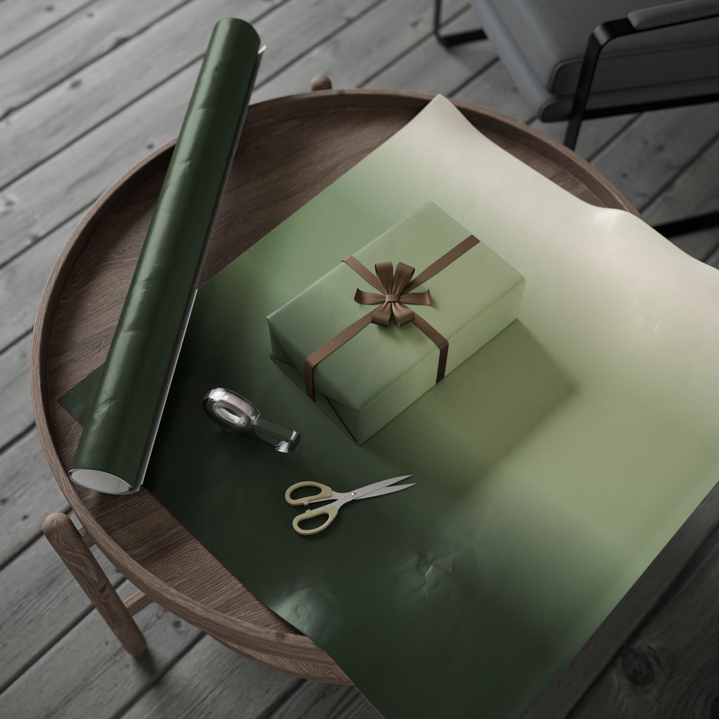 Ombre Sage Wrapping Paper Roll — Neutral Green Gradient Gift Wrap