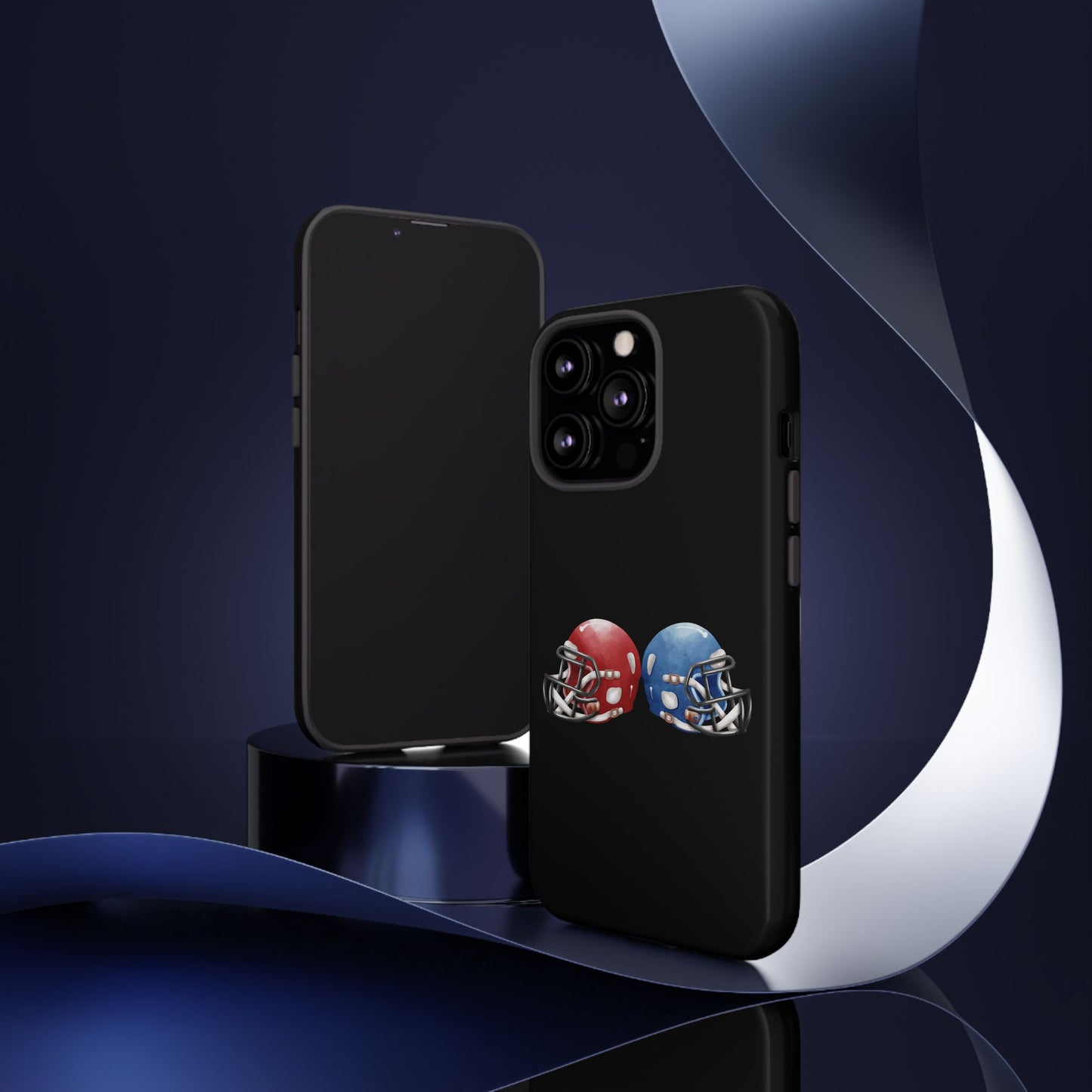 Red and blue football helmet tough phone case for iPhone, protective Printify cover with detailed helmet design.