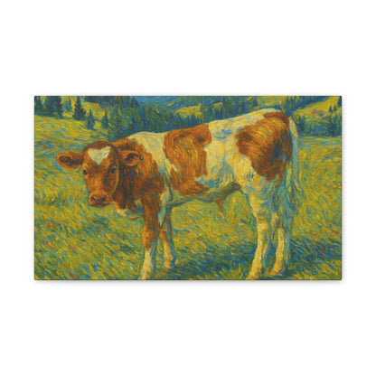 Artistic Cow Canvas Wall Art, Charming Farmhouse Decor, Animal Lover Gift, Rustic Home Accent, Calf Painting, Country Aesthetic