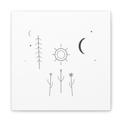 Minimal Sun Moon Botanical Canvas | Stretched Matte Wall Art
