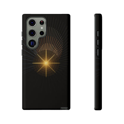 Tough Cases - Radiant Star Phone Case, Protective Black Shockproof Cover with Golden Light Design