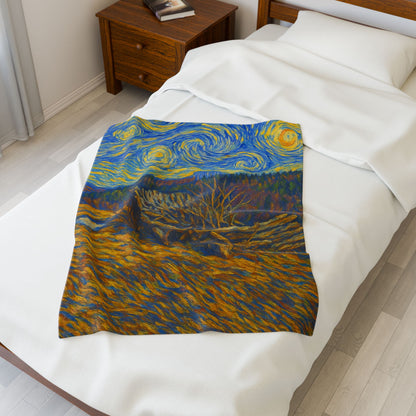 Starry Night Velveteen Plush Blanket, Cozy Throw Blanket for Home Decor, Gift for Art Lovers, Perfect for Christmas or Home Warmth - TRV