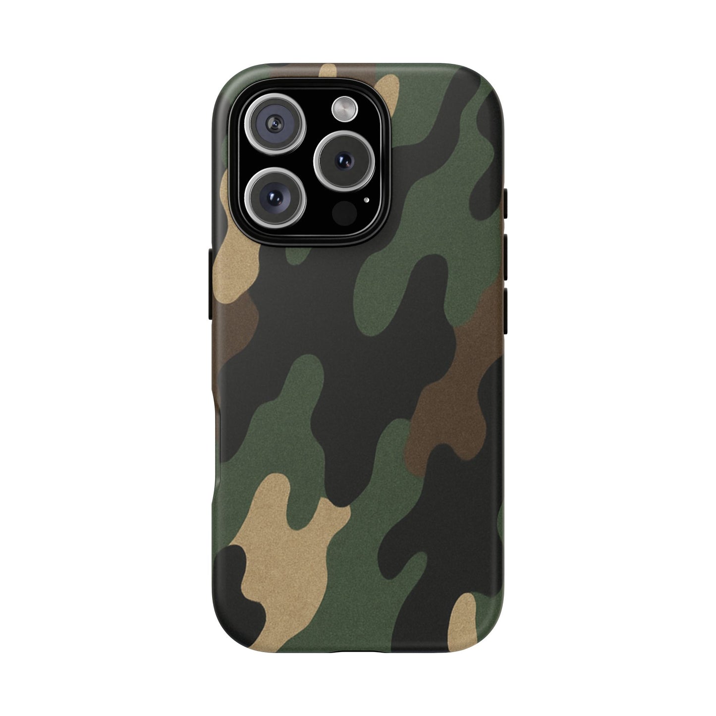 Rugged military green Camo Tough Phone Case by Printify, durable protective cover for a smartphone with camo pattern design.