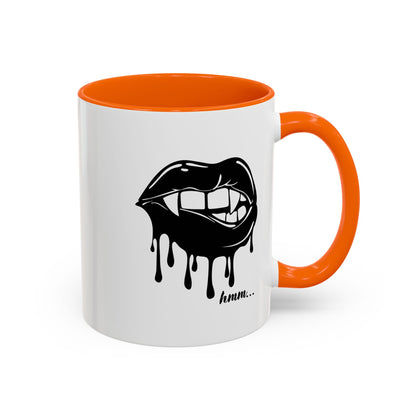 Black Dripping Lips Accent Coffee Mug with Bite graphic, 11oz or 15oz, featuring bold lip design on ceramic mug.