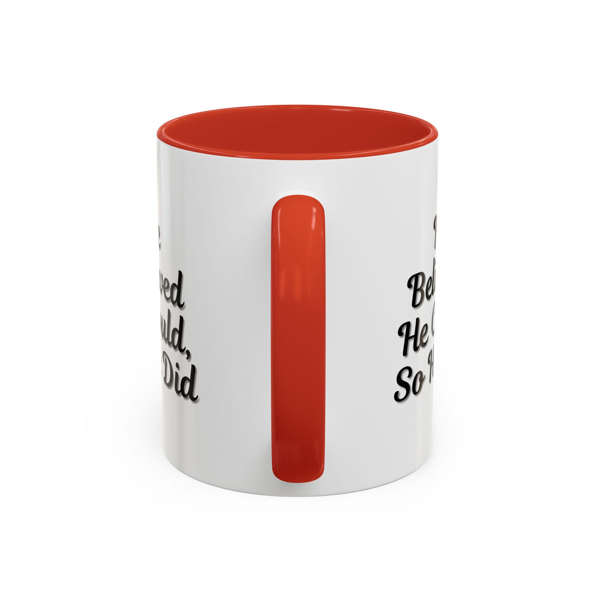 Printify "He Believed He Could So He Did" inspirational coffee mug with motivational quote and ceramic design.