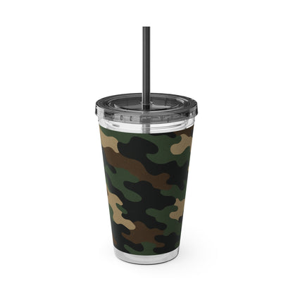 Stylish Camo Tumbler, 16oz Cup with Straw, Perfect for Outdoor Adventures, Gifts for Him, Travel Mug, Eco-friendly Drinkware, Camping - TRV