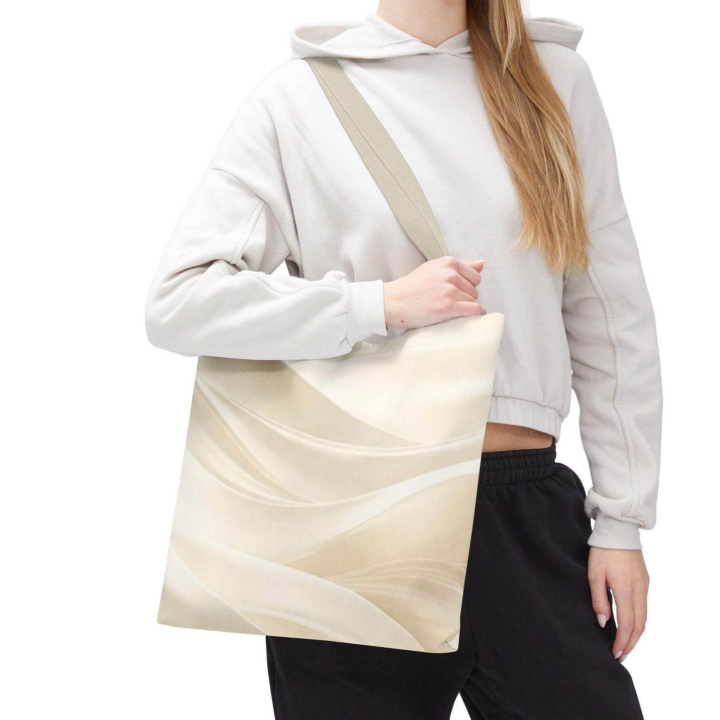 Cream Abstract Waves Tote Bag | Neutral Swirl Pattern