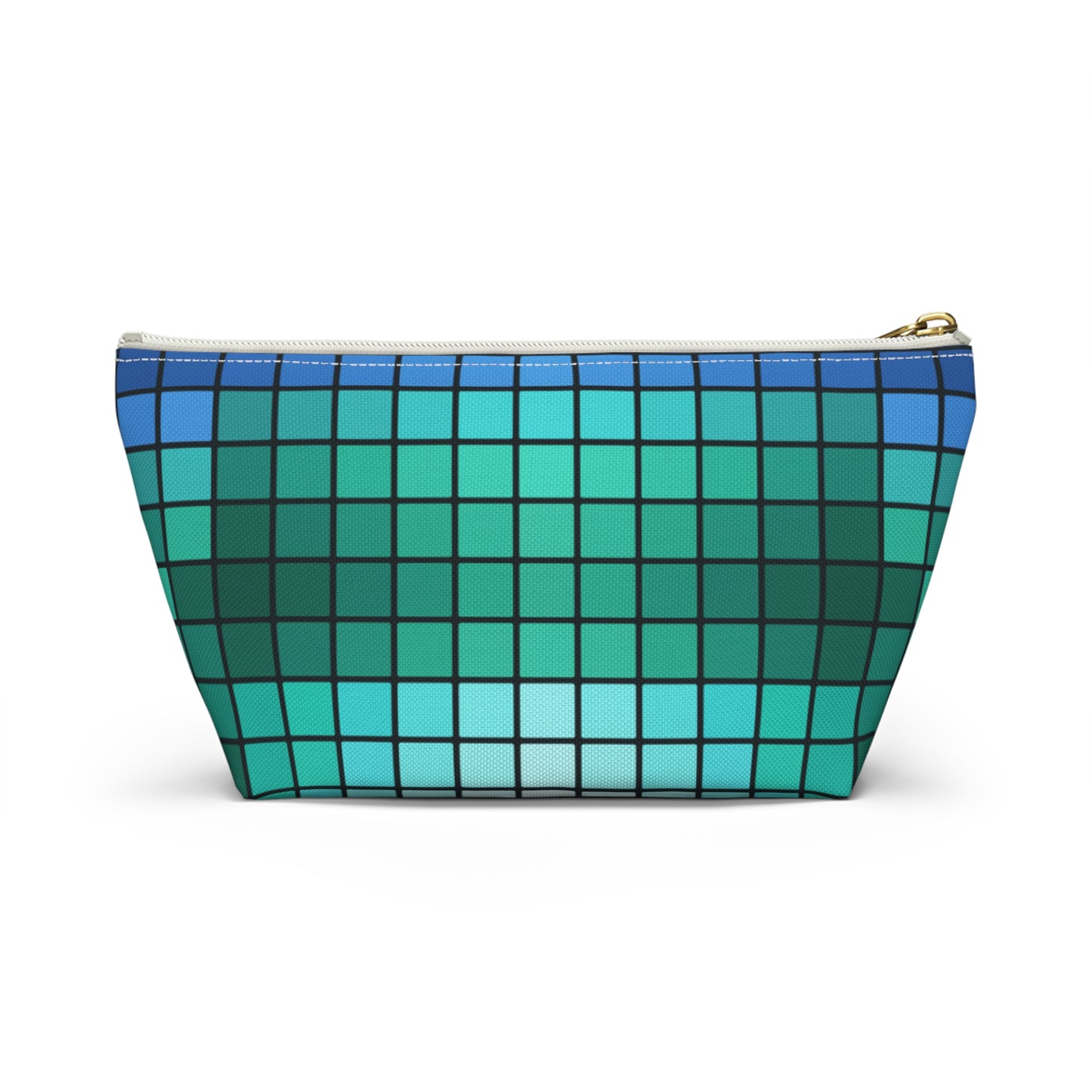 Teal Gradient Grid Accessory Pouch