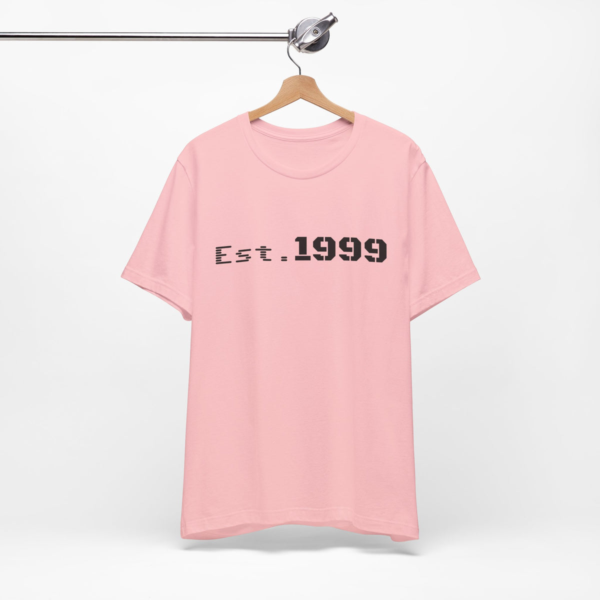 Vintage Est. 1999 T-Shirt by Printify featuring minimalist design and classic birth year text on soft fabric.