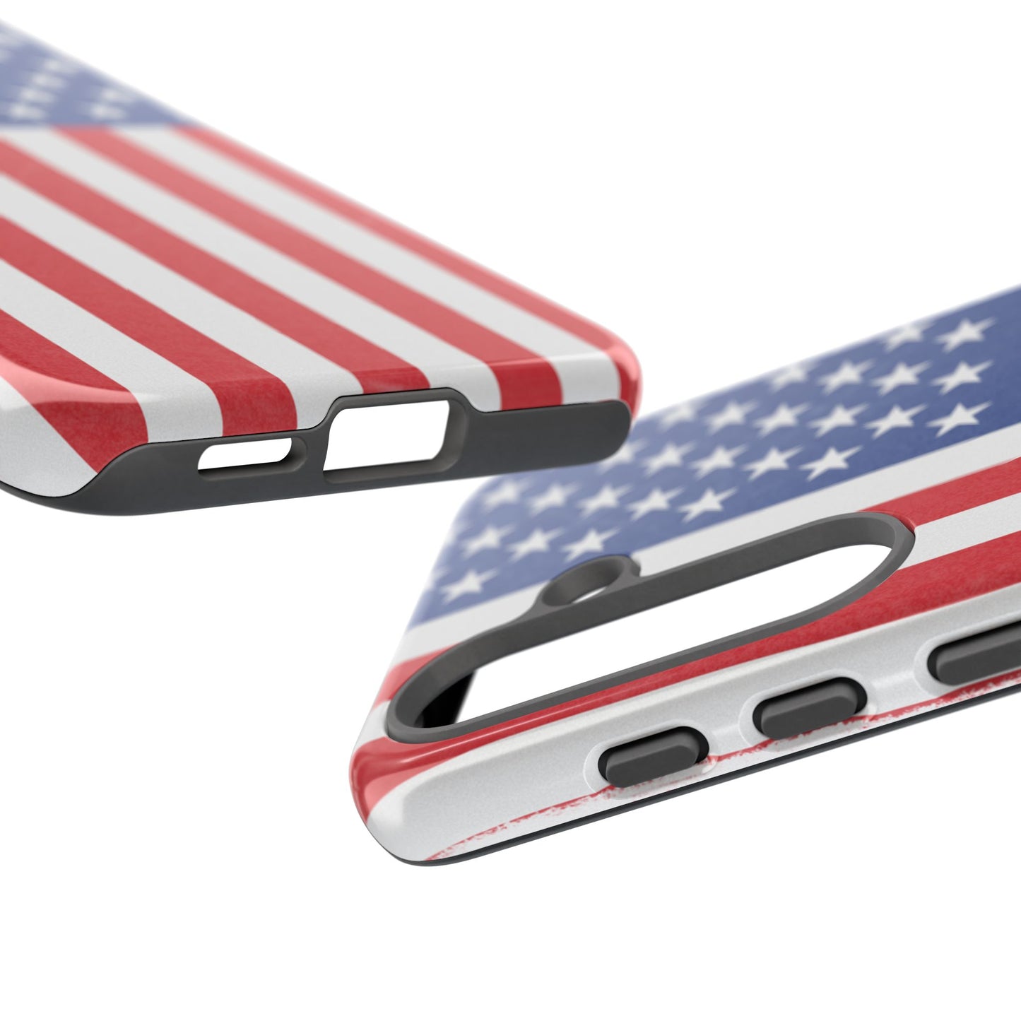 Durable American flag phone case for iPhone, featuring patriotic design and tough protective material from Printify.