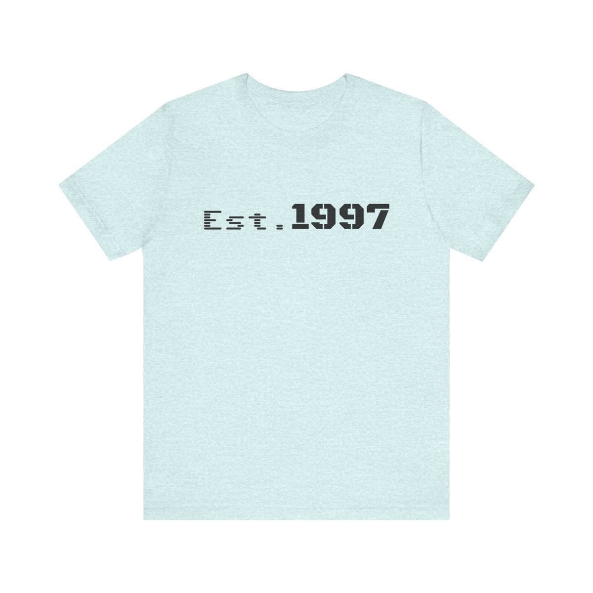 Vintage 1997 Established T-Shirt by Printify featuring bold "Est. 1997" text on classic cotton tee.