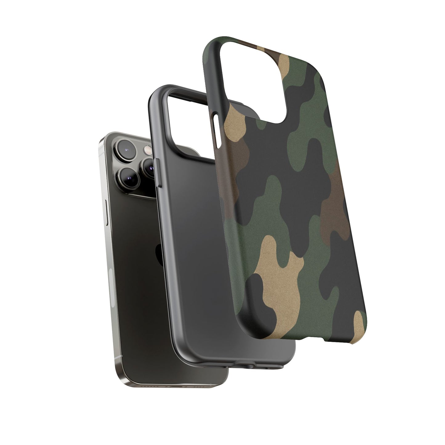 Military green camo tough phone case by Printify, rugged protective cover for smartphones with durable design