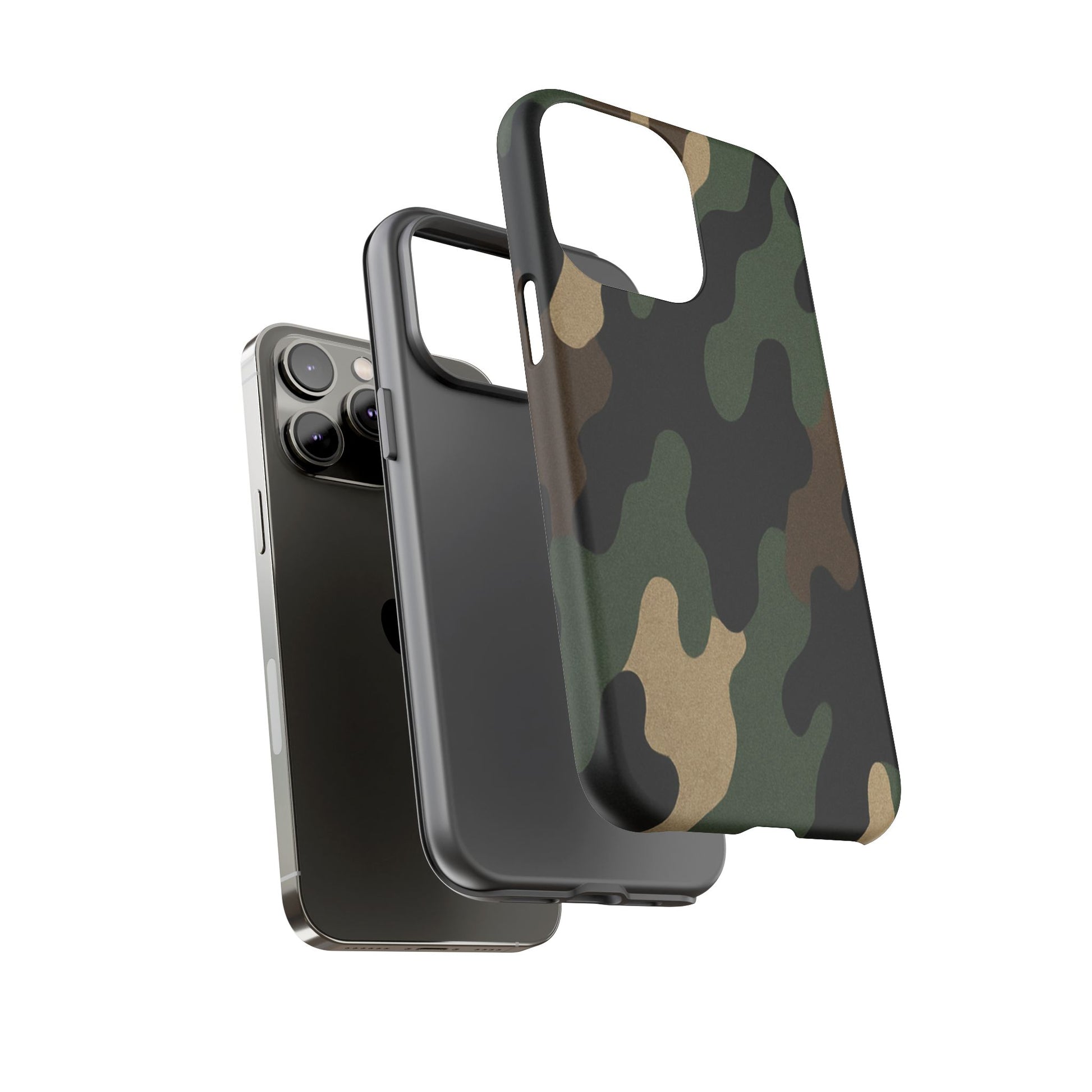 Military green camo tough phone case by Printify, rugged protective cover for smartphones with durable design