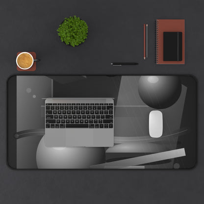 Monochrome Geometric Spheres Desk Mat | Abstract Grey Shapes Mouse Pad