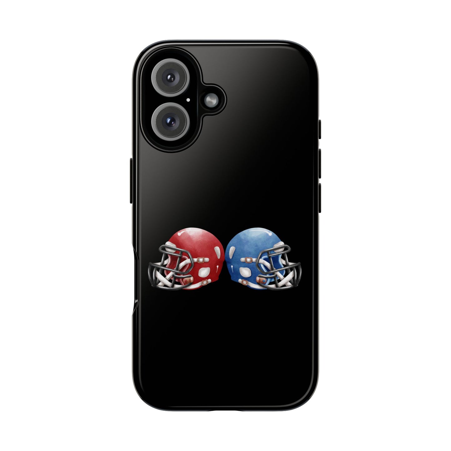 Red and blue football helmet design phone case for iPhone, protective tough case by Printify featuring sports-themed graphics.