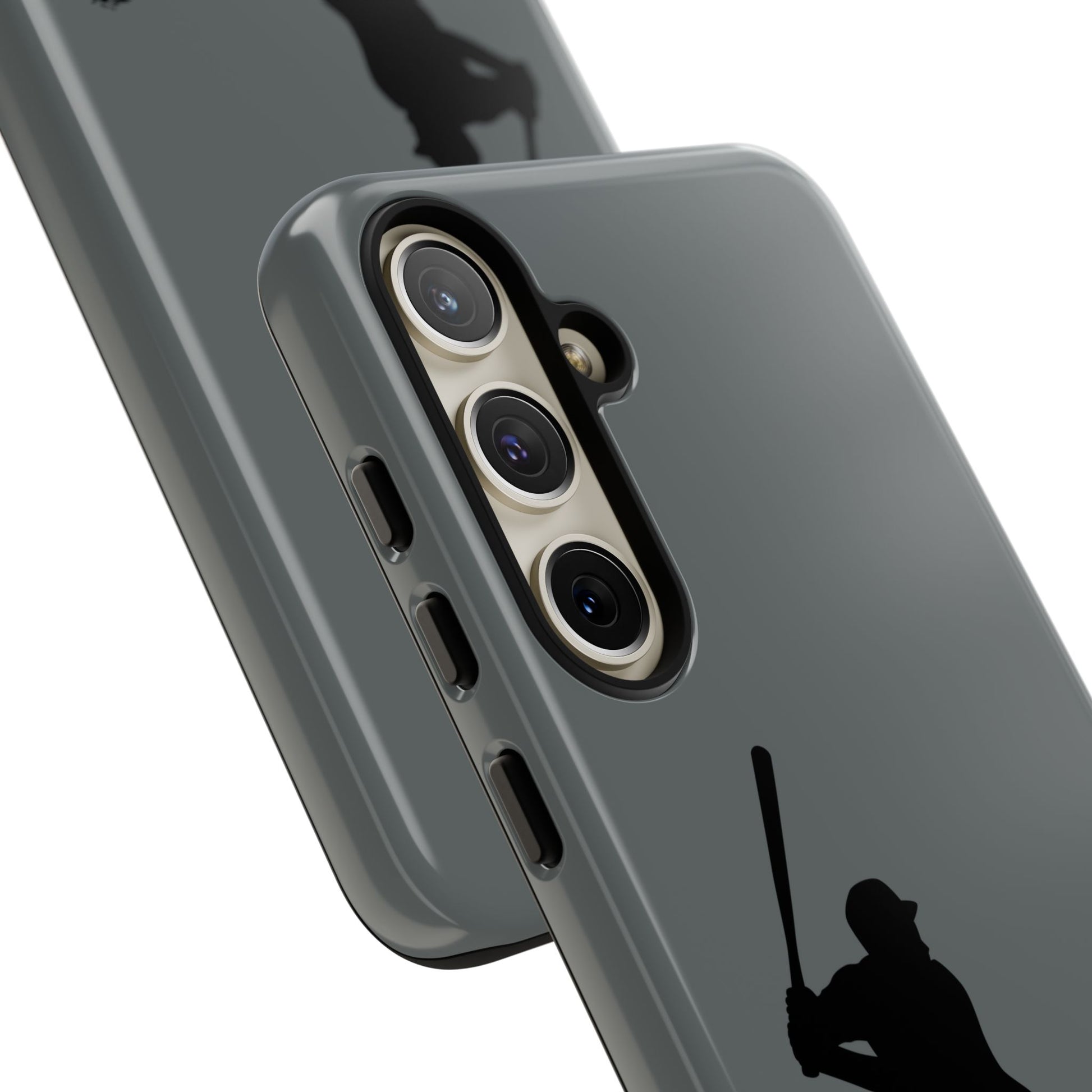 Black baseball silhouette tough phone case for iPhone, protective sporty cover with bold design by Printify.