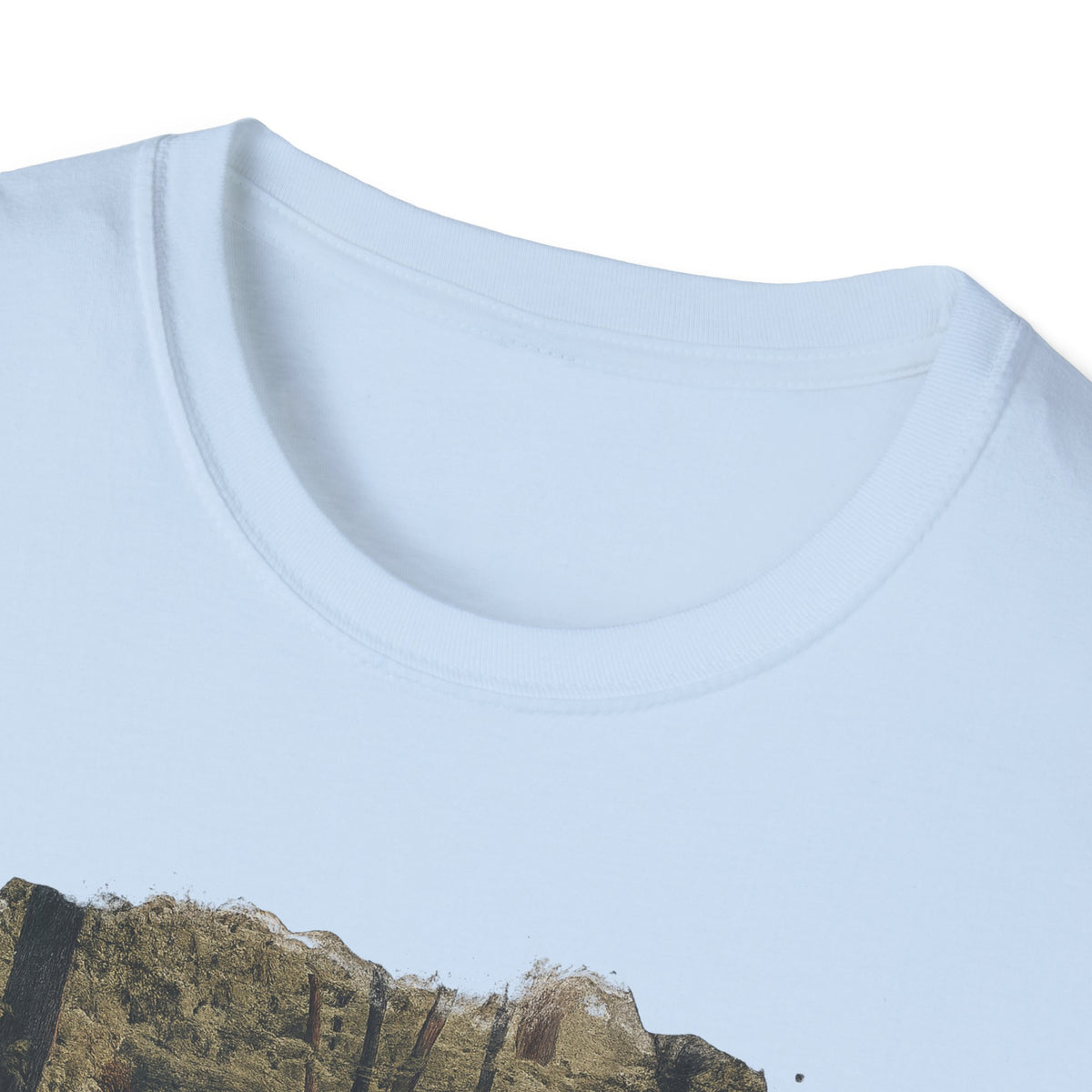 Vintage forest landscape T-Shirt by Printify featuring a nature pathway scene on soft fabric.