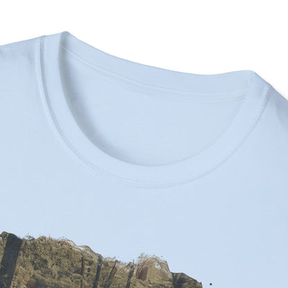 Vintage forest landscape T-Shirt by Printify featuring a nature pathway scene on soft fabric.