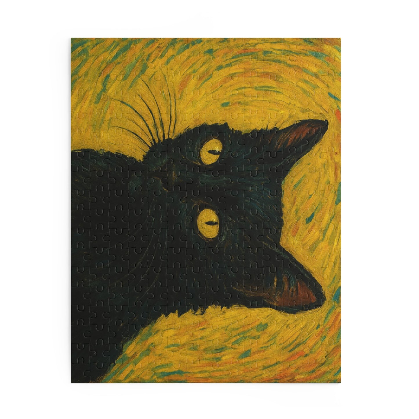 Black cat portrait puzzle by Printify featuring a custom photo design, available in 120-500 piece sizes.