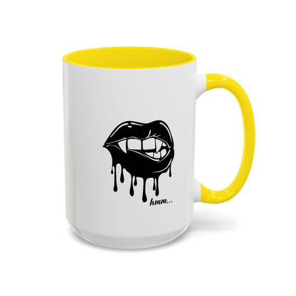 Black accent Dripping Bite coffee mug by Printify, 11oz or 15oz, featuring a unique dripping bite design on ceramic surface.