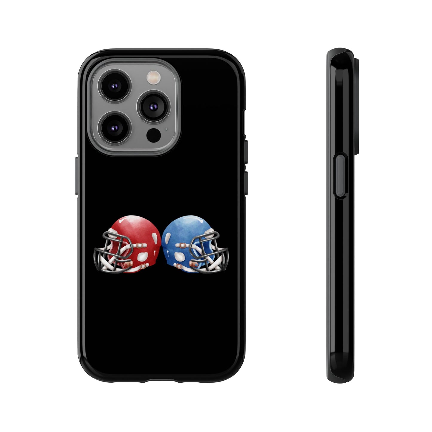 Red and blue football helmet tough phone case for iPhone, protective Printify cover with detailed helmet design.