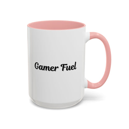 Printify Gamer Fuel coffee mug, accent 11oz or 15oz, featuring a gaming-themed design on ceramic mug.
