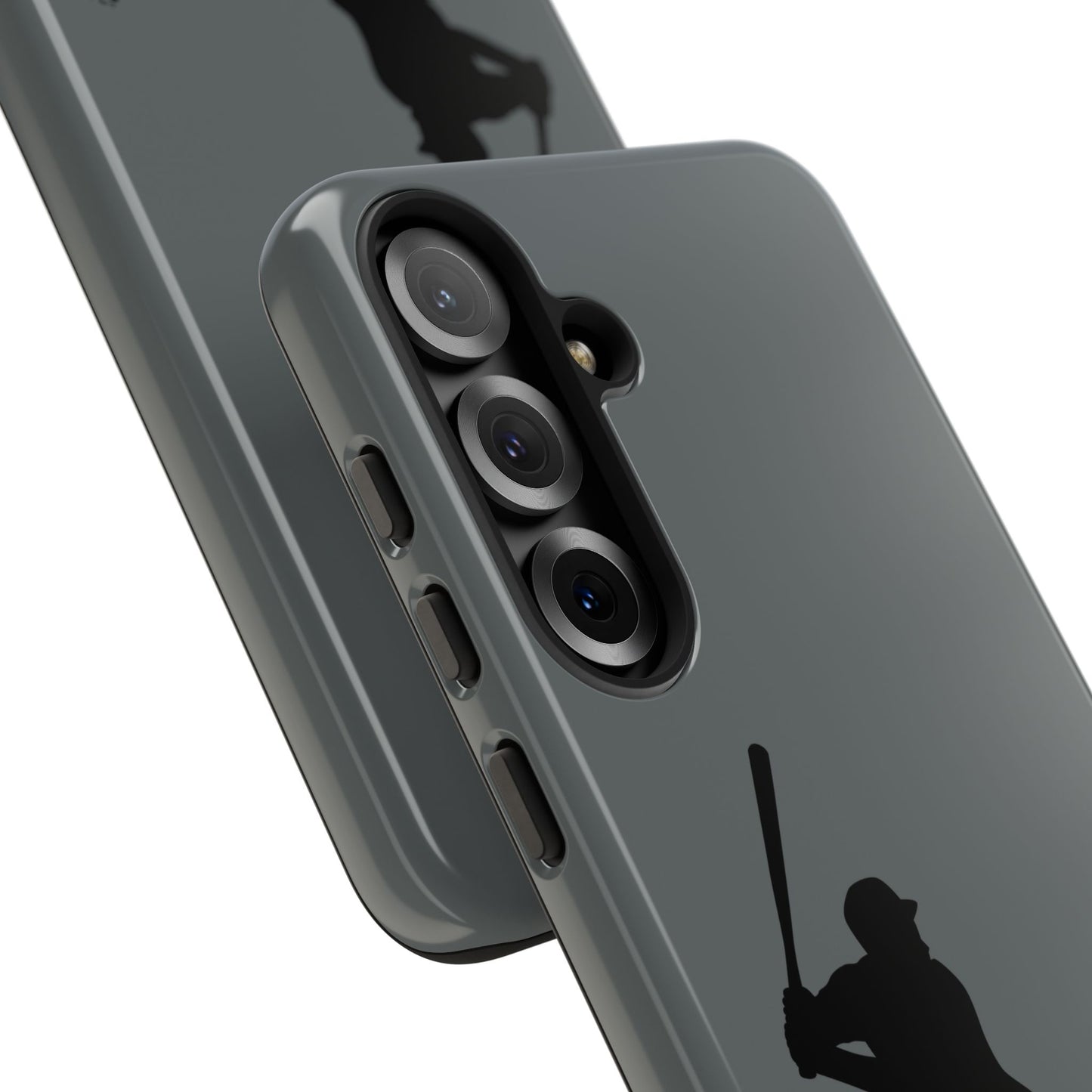 Black iPhone case with baseball silhouette design, durable protective cover for sporty style and phone protection.