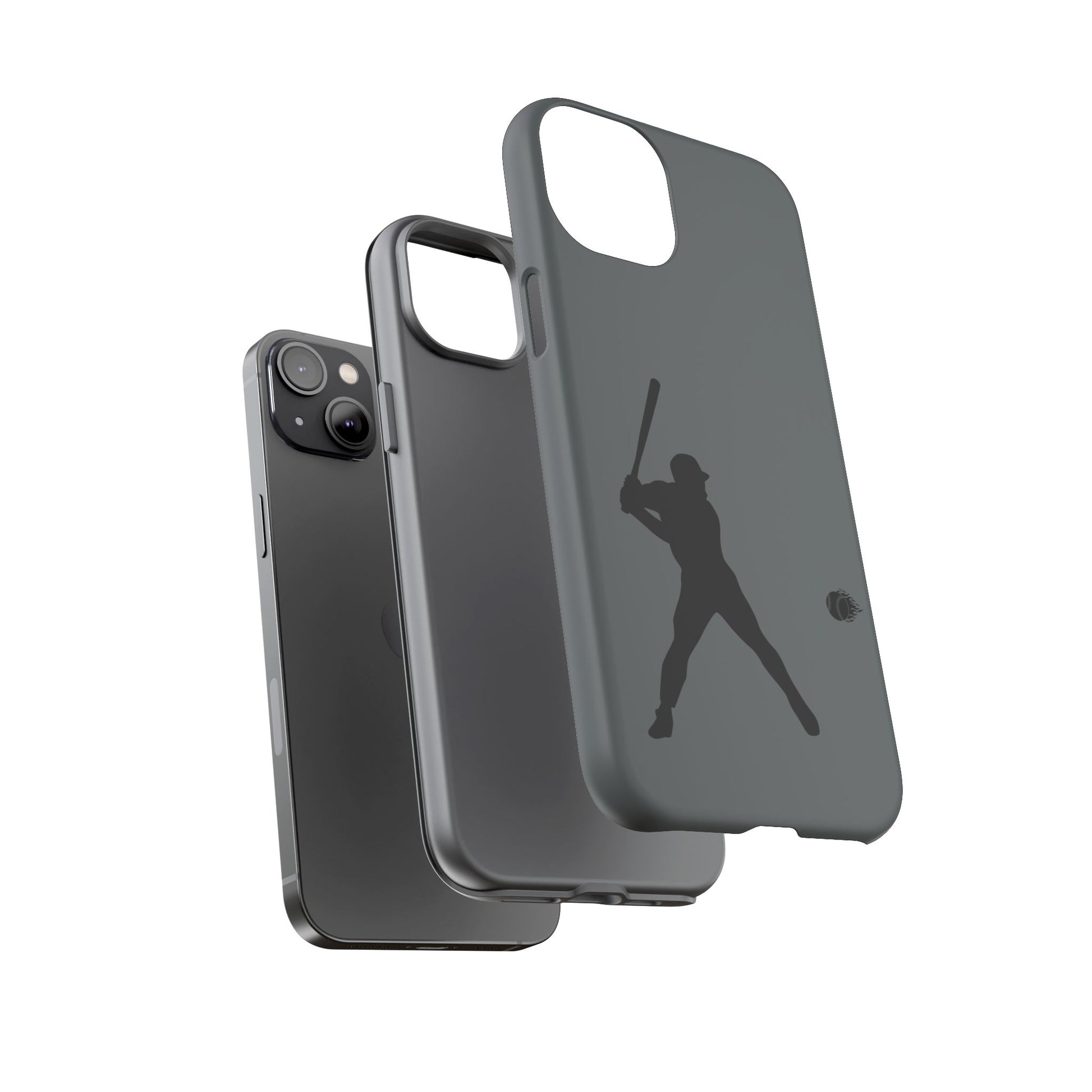 Black iPhone case with a baseball silhouette design, providing durable, sporty protection for your phone.
