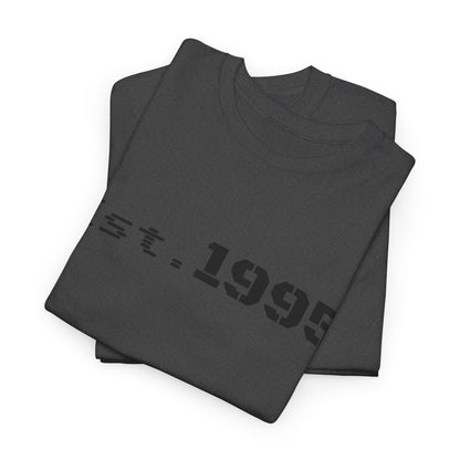 Vintage minimalist "Est. 1995" T-shirt by Printify featuring a clean birthday design on soft fabric.