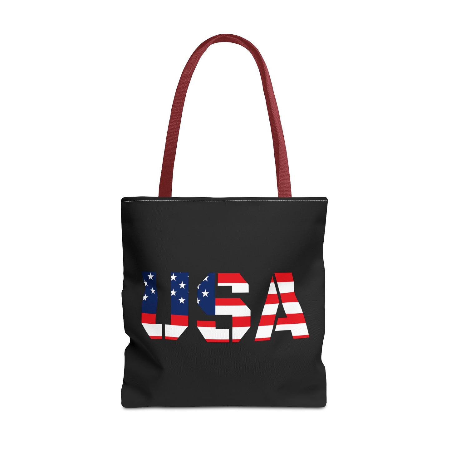 Patriotic USA flag tote bag by Printify, reusable summer carryall perfect for 4th of July celebrations and outdoor use.