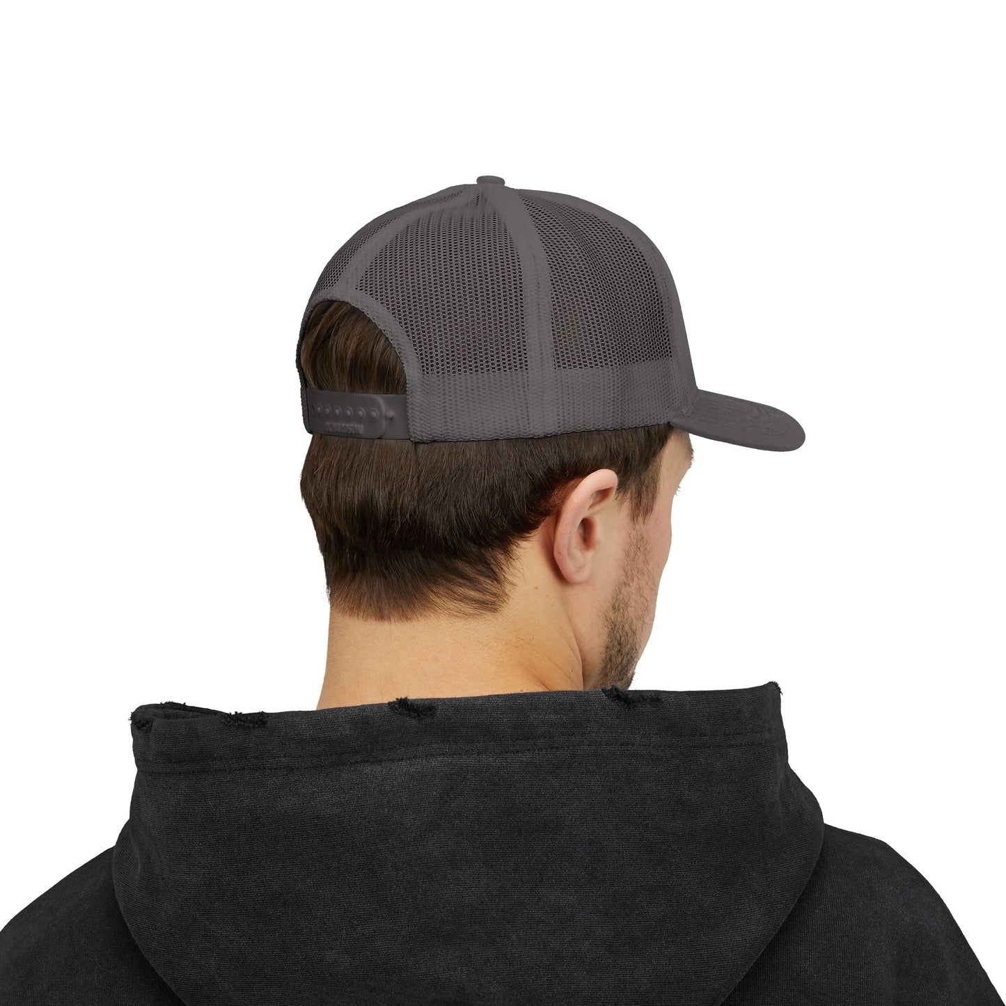 Vintage-style baseball snapback trucker cap featuring a batter silhouette design, by Printify, with a structured brim and adjustable fit.