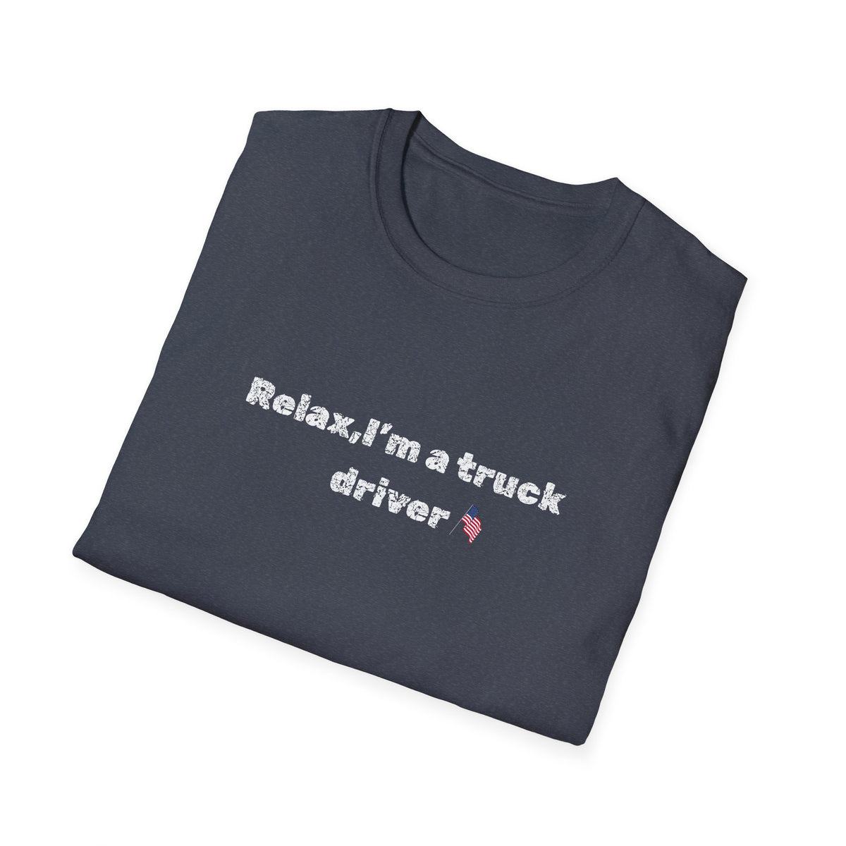 Pink heart graphic on a "Relax, I'm a Truck Driver" funny T-shirt by Printify, casual trucker tee with humorous design.