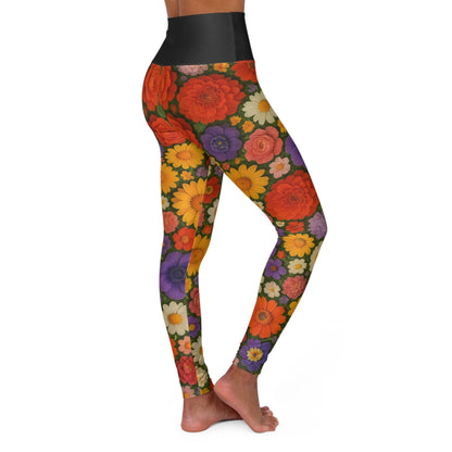 Retro Floral Pattern High Waisted Leggings | Vintage Flower Yoga Leggings