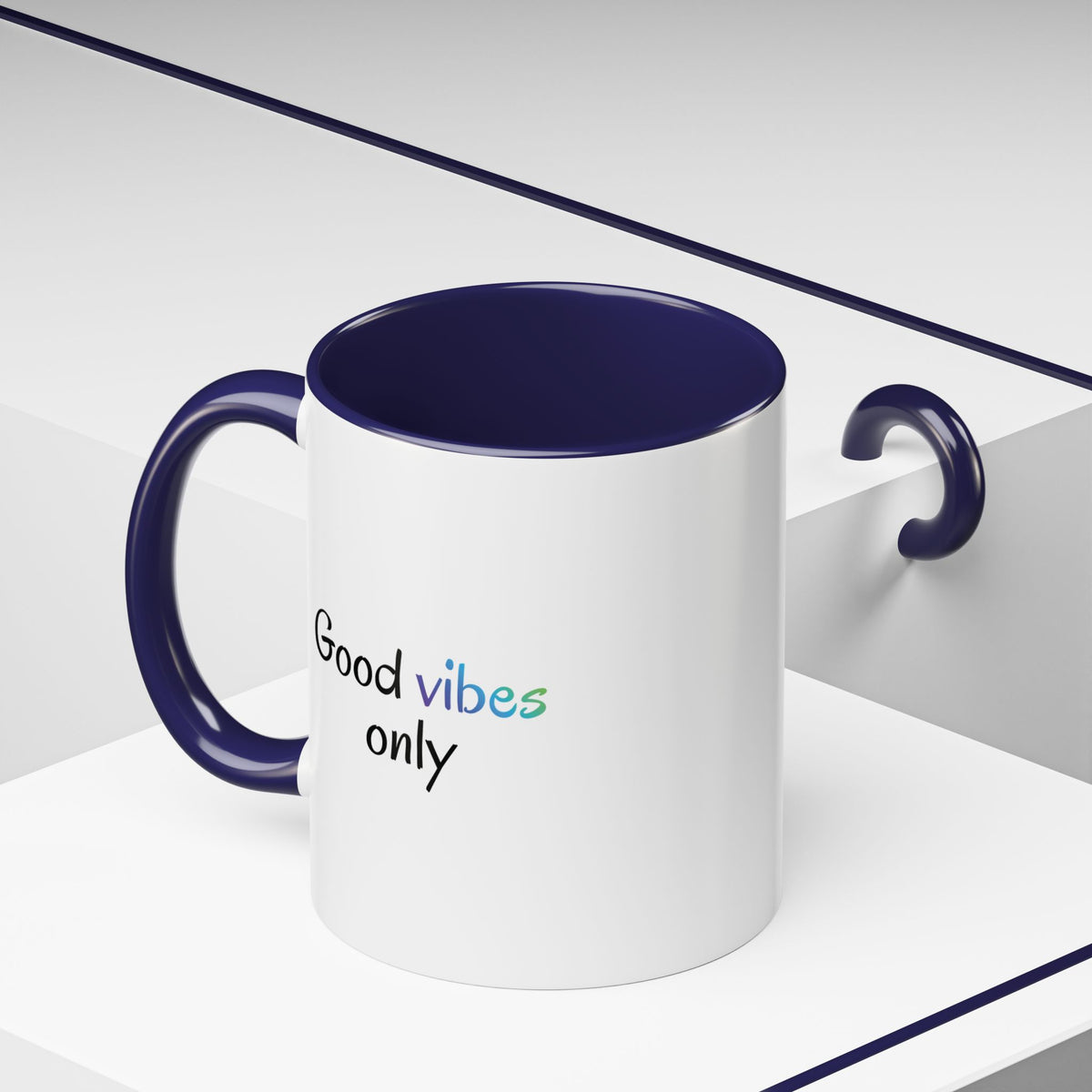 Printify Good Vibes Only coffee mug with positive morning quote, ceramic tea cup with a cheerful design and black handle.