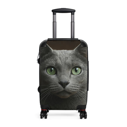 Green-Eyed Cat Carry-On Suitcase — Photo Realistic Cat Face Luggage