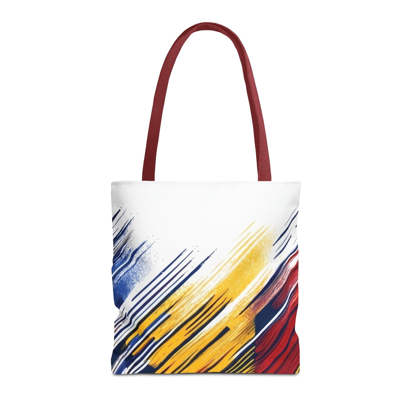 Abstract Brushstroke Tote Bag - Bold Red, Yellow & Blue All-Over Print