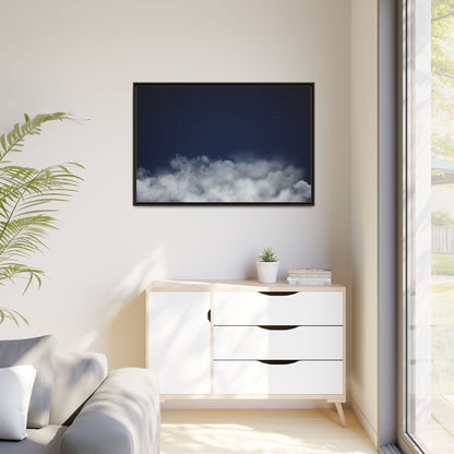 Framed night sky clouds matte canvas wall art featuring starry sky design by Printify, perfect for bedroom or living room decor.
