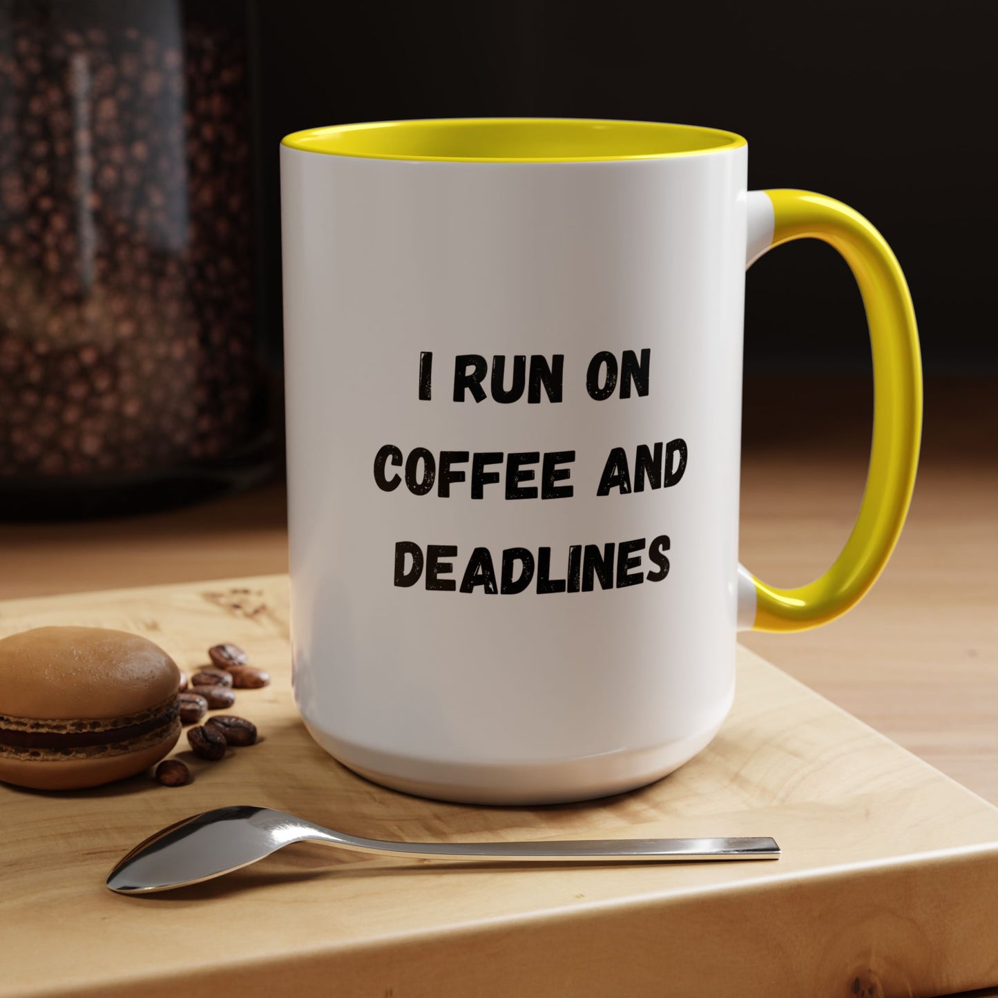 I Run on Coffee and Deadlines Mug, Motivational Coffee Cup, Office Mug, Gift for Writers, Caffeine Lover's Mug, Funny Coffee Cup