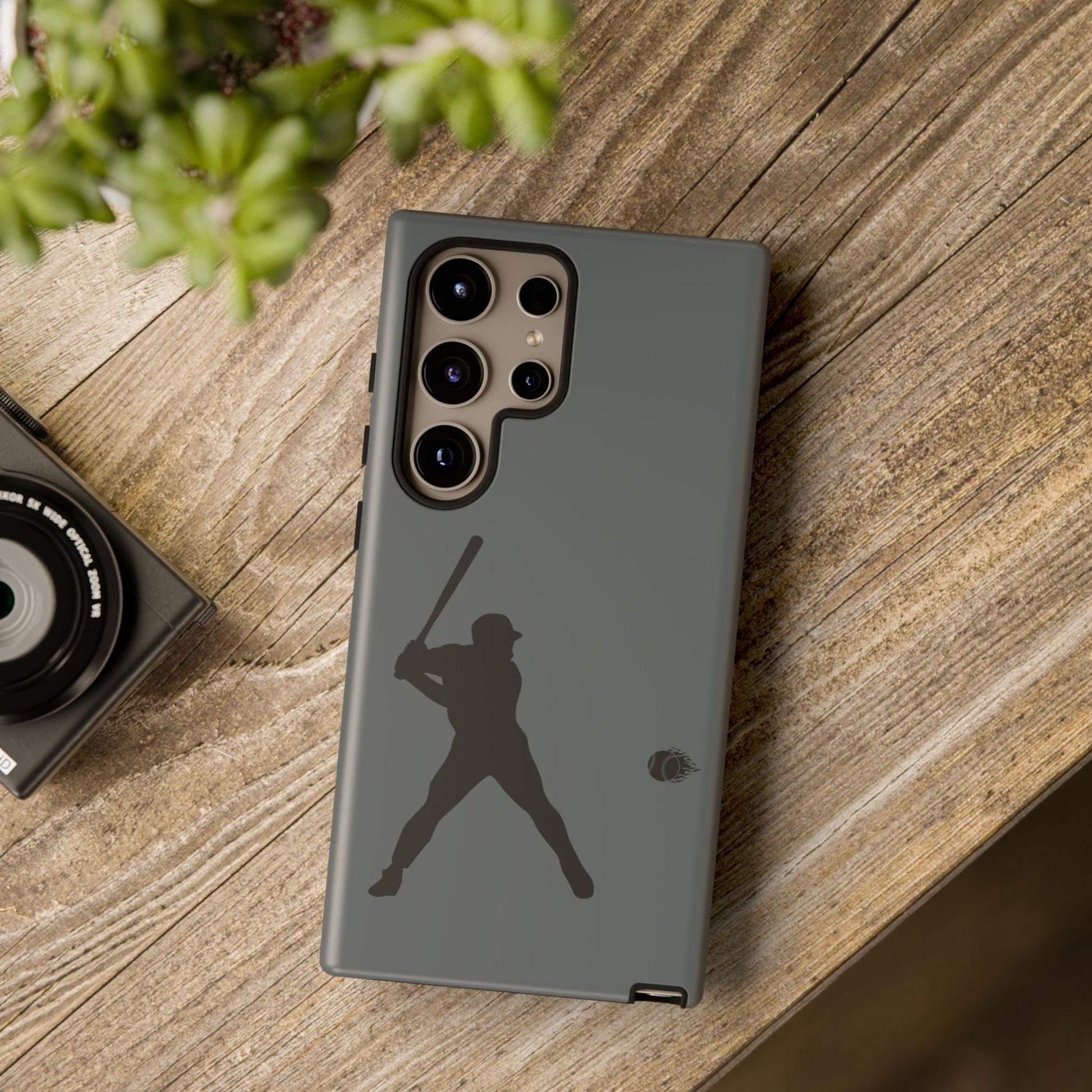 Black baseball silhouette tough phone case for iPhone, protective sporty design by Printify, fits standard iPhone models.