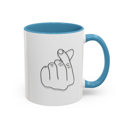 Minimal Korean finger heart accent mug by Printify, 11oz or 15oz ceramic coffee mug with simple design and modern style.