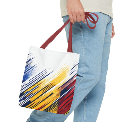 Abstract Brushstroke Tote Bag - Bold Red, Yellow & Blue All-Over Print