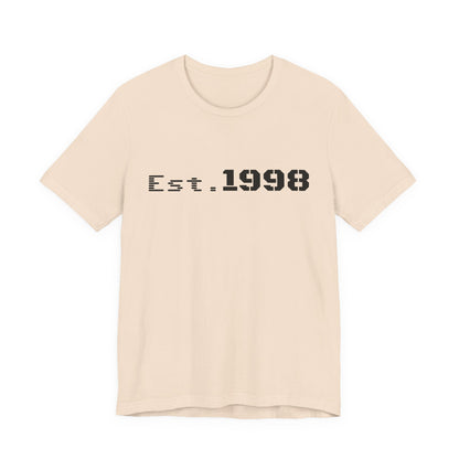 Vintage Est. 1998 T-Shirt by Printify featuring a graphic design celebrating the year of birth.