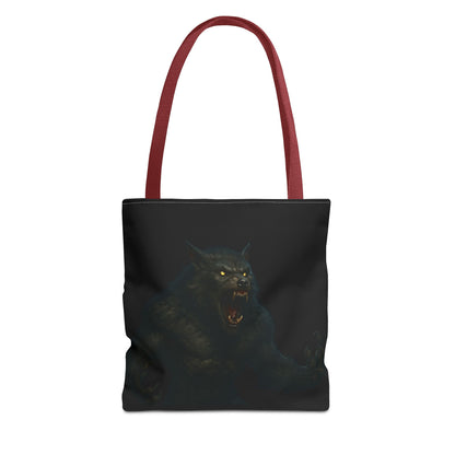 Dark Halloween werewolf tote bag with horror-themed art, perfect for horror fans, made by Printify.