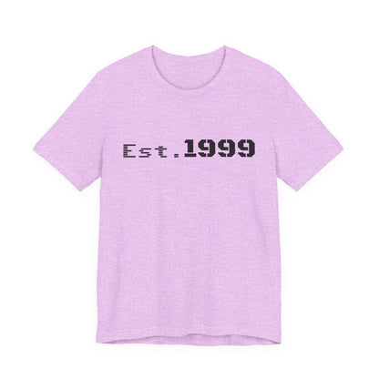 Vintage Est. 1999 T-shirt by Printify featuring minimalist design and printed birth year, casual unisex cotton tee.