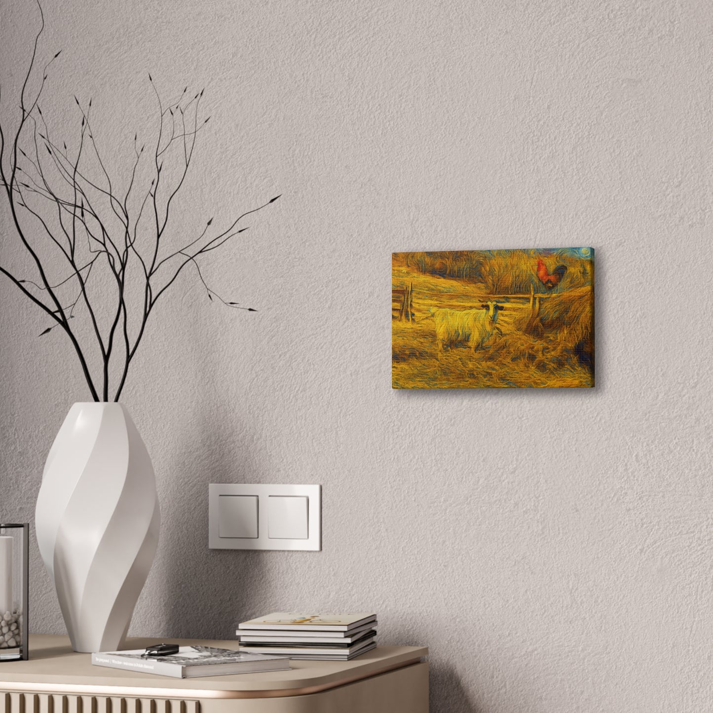 Farmhouse Canvas Wall Art - Rustic Animal Decor, Goat and Rooster Painting, Country Home, Farmhouse Style, Gift for Farmers - TRV