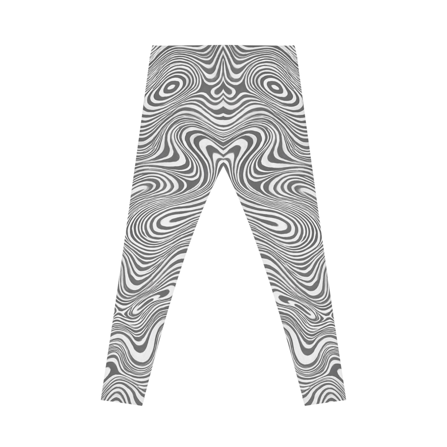 Black and white monochrome swirl leggings with an abstract all-over print, designed by Printify for a bold, stylish look.