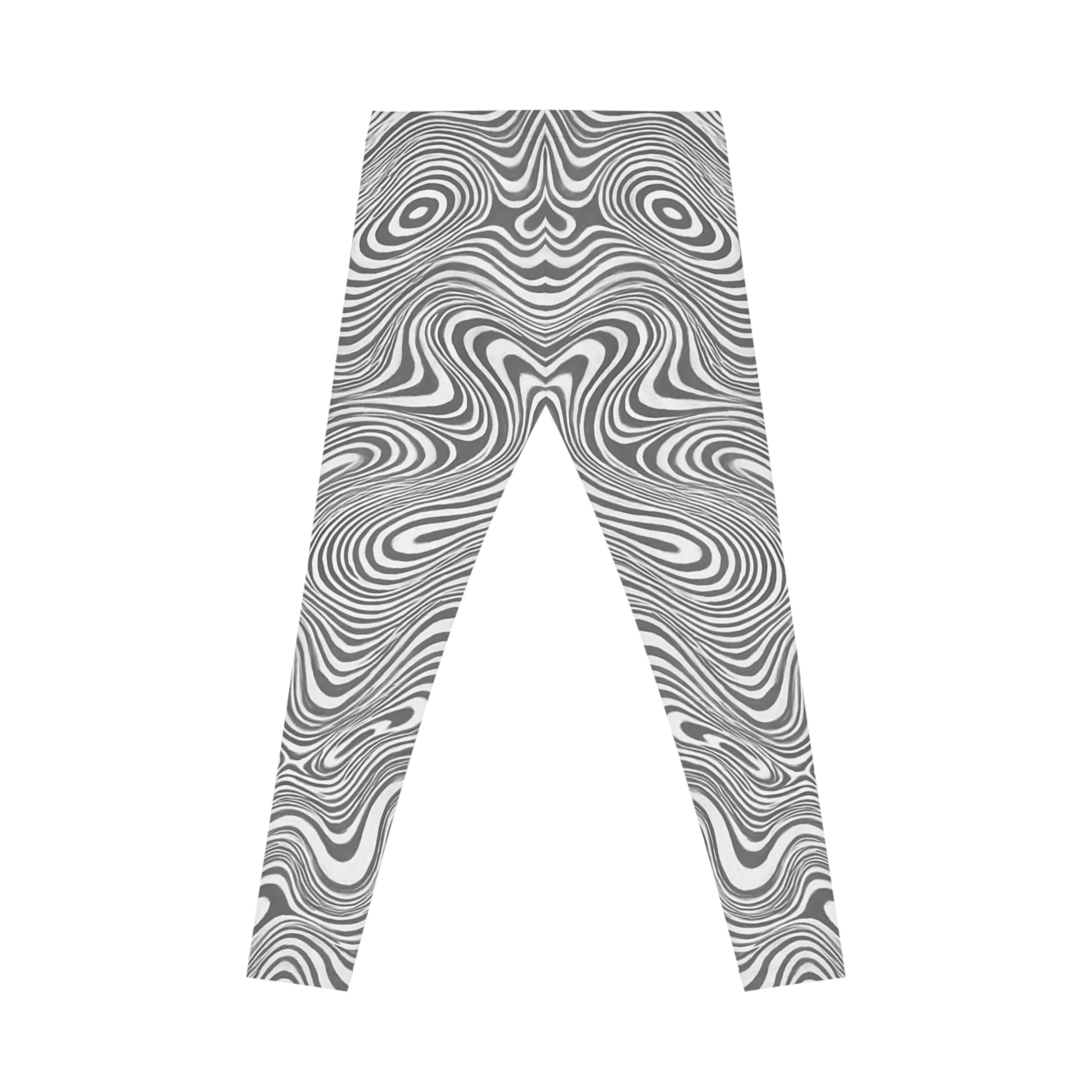 Black and white monochrome swirl leggings with an abstract all-over print, designed by Printify for a bold, stylish look.