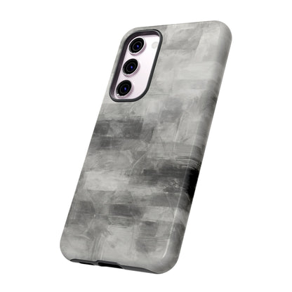 Abstract gray grid phone case for iPhone, tough protective cover by Printify, featuring a modern geometric design.
